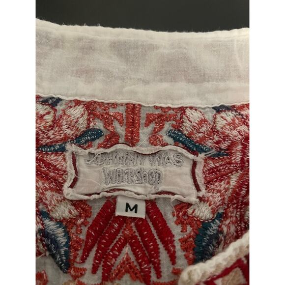 Johnny Was Workshop Shirt Womens Medium Embroidered Boho Peasant Tunic W10218-2 - Picture 3 of 7